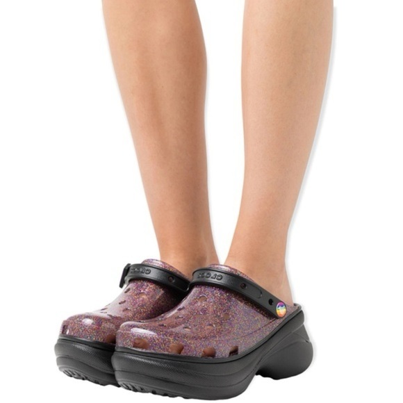 Crocs | Classic Translucent Glitter Bae Platform Clogs Pride Edition Sz 8 - Picture 1 of 8
